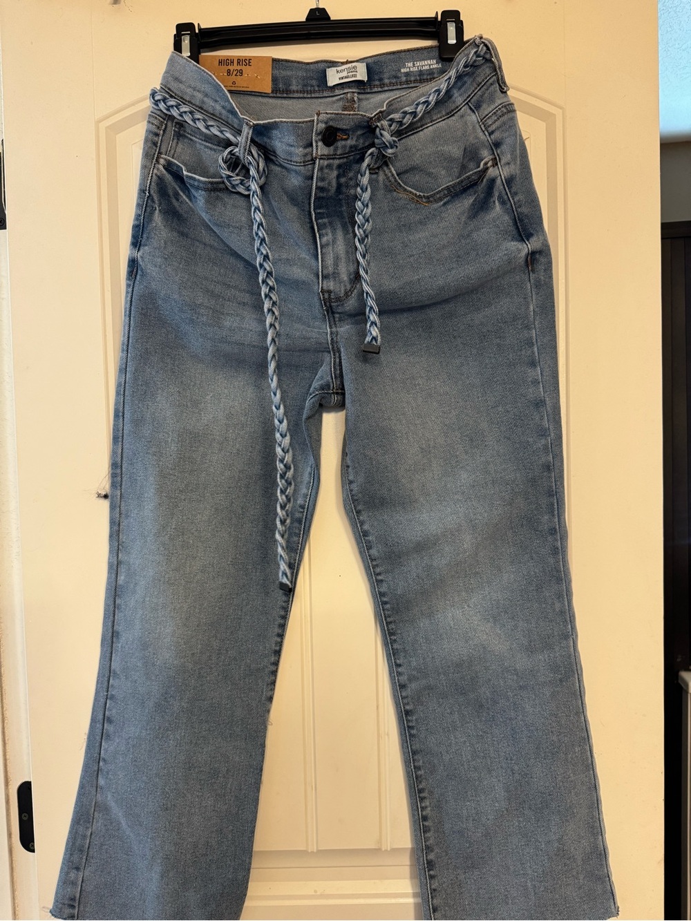 Kensie Light Blue High-Rise Jeans with Braided Belt